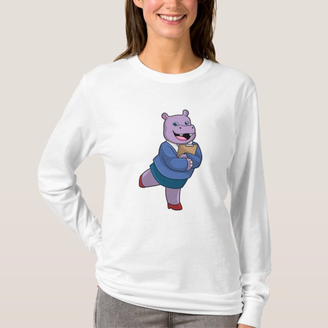 T-shirt Hippopotame en secrétaire avec bloc-notes (Devant)
