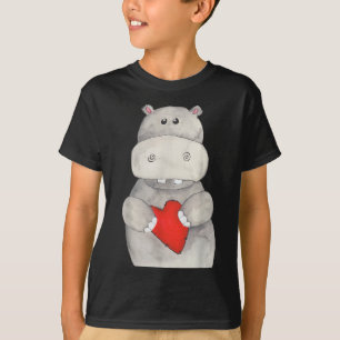T-shirt Hippopotame mignon tenant le coeur Love Hippo