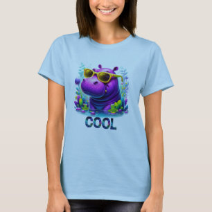 T-shirt Hippopotame Néon Cool Se Relaxant dans le Marais