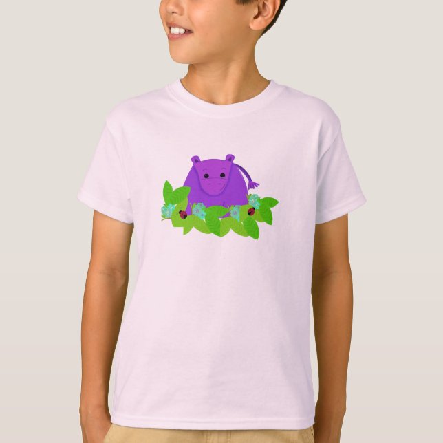 T-shirt Hippopotame Violet avec Coccinelles (Devant)