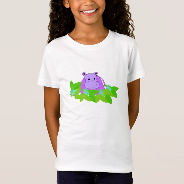 T-Shirt Hippopotame Violet Pâturant (Devant)