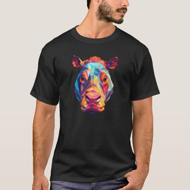 T-shirt Hippopotamus Cute Hippo Geometric Zoo Animal 1 (Devant)