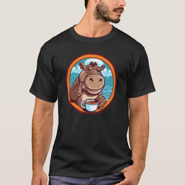 T-shirt Hippopotamus Drinking Coffee Cute Hippo Wildlife 1 (Devant)
