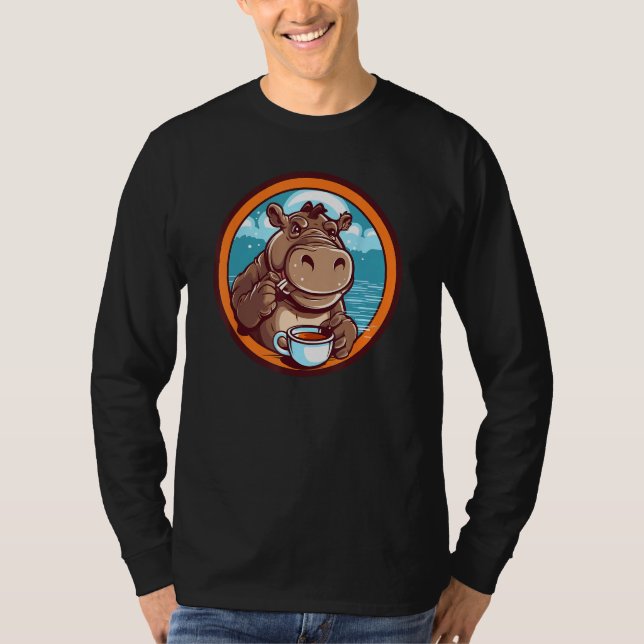 T-shirt Hippopotamus Drinking Coffee Cute Hippo Wildlife 1 (Devant)