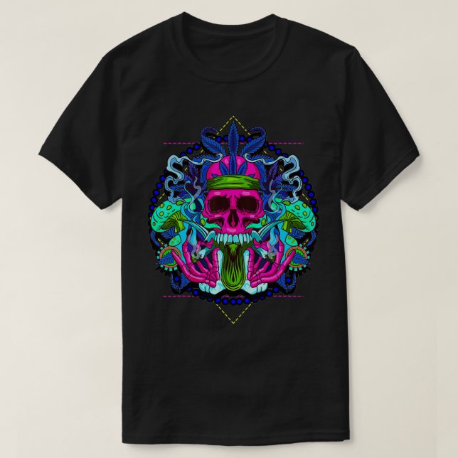 T-shirt Hippy Skull Weed Goth Mushrooms Psychedelic  (Design devant)