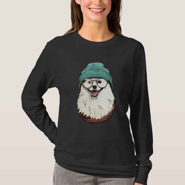 T-shirt Hipster American Eskimo Animal Wearing Sunglasses  (Devant)