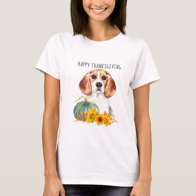 T-shirt Hipster Beagle personnalisable Thanksgiving (Devant)