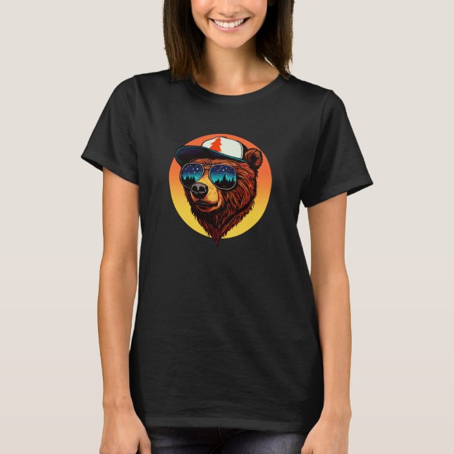 T-shirt Hipster Bear Outdoor Illustration Shades & Trucker (Devant)