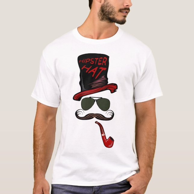 T-shirt hipster_chapeau_pipe_moustache_lunette_de_soleil_8 (Devant)
