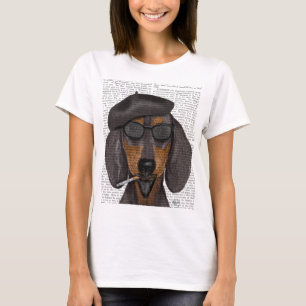 T-shirt Hipster Dachshund Black and Tan