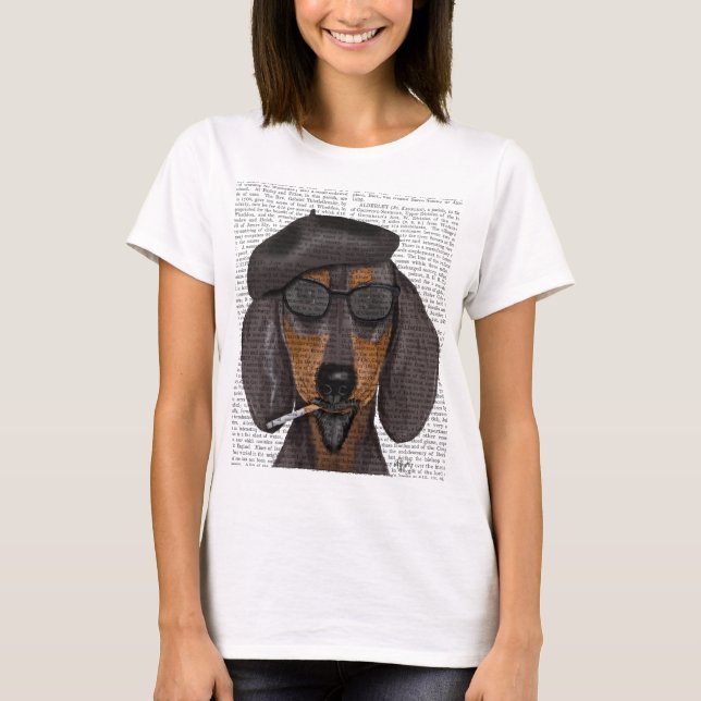 T-shirt Hipster Dachshund Black and Tan (Devant)
