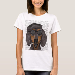T-shirt Hipster Dachshund Noir et Tan
