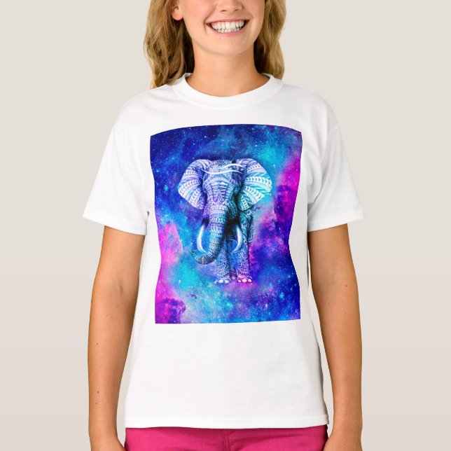 T-shirt Hipster Elephant Nebula Space (Devant)