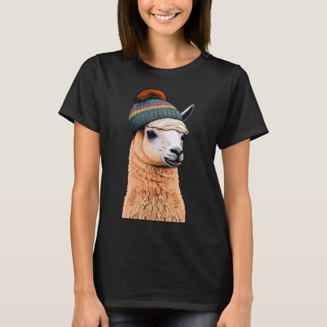 T-shirt Hipster Llama à Beanie Humour Pop (Devant)