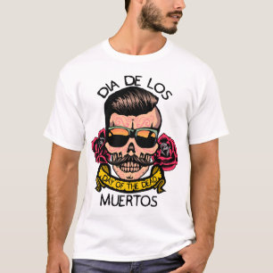 T-shirt hipster_mexicaine_tete_de_mort_crane_fleur_rose_mo