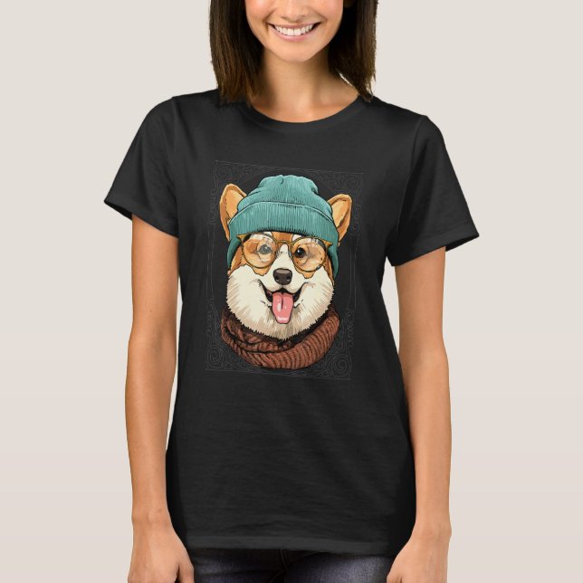 T-shirt Hipster Pembroke Welsh Corgi Wearing Sunglasses Do (Devant)