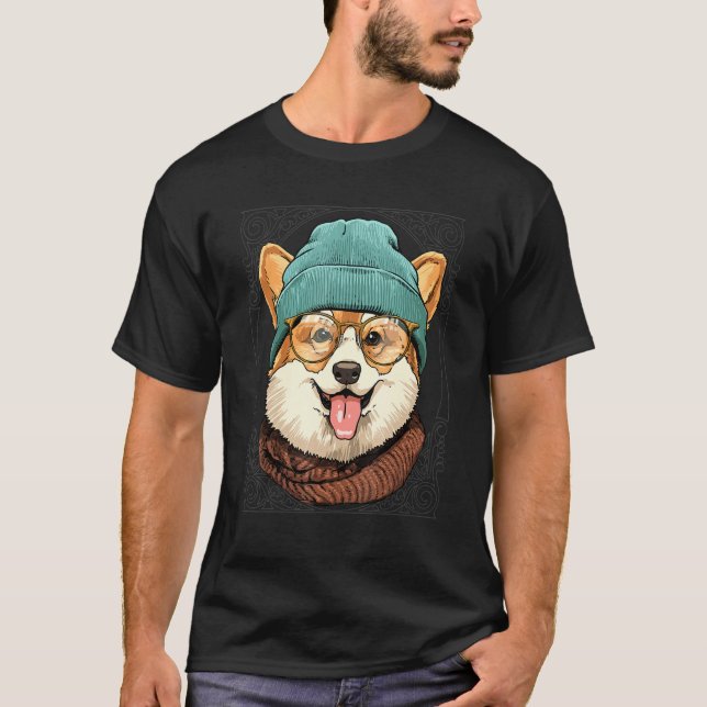 T-shirt Hipster Pembroke Welsh Corgi Wearing Sunglasses Do (Devant)