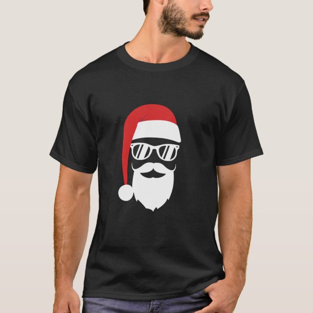 T-shirt Hipster Père Noël avec barbe et lunettes de soleil (Devant)