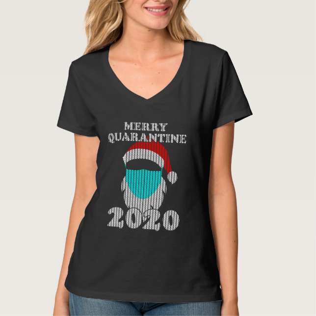 T-shirt Hipster Père Noël Avec Masque Visage 2020 Vilain M (Devant)