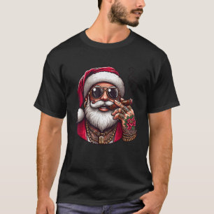 T-shirt Hipster Père Noël Fumer et lunettes de soleil Chri