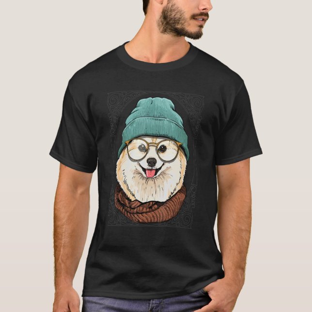 T-shirt Hipster Pomeranian Animal porter des lunettes de s (Devant)