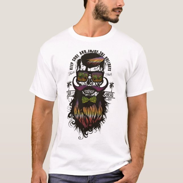 T-shirt Hipster skull keep cool tete de mort crane moustac (Devant)