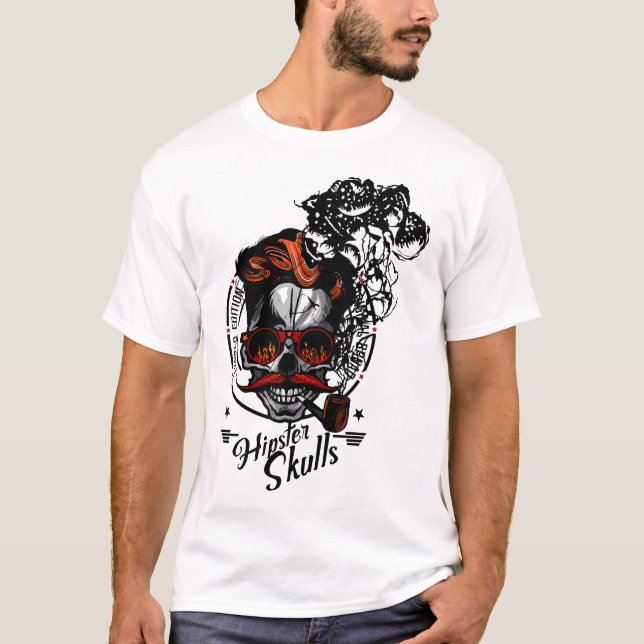 T-shirt hipster_skull_pipe_tete_de_mort_crane_fumer_logo_l (Devant)