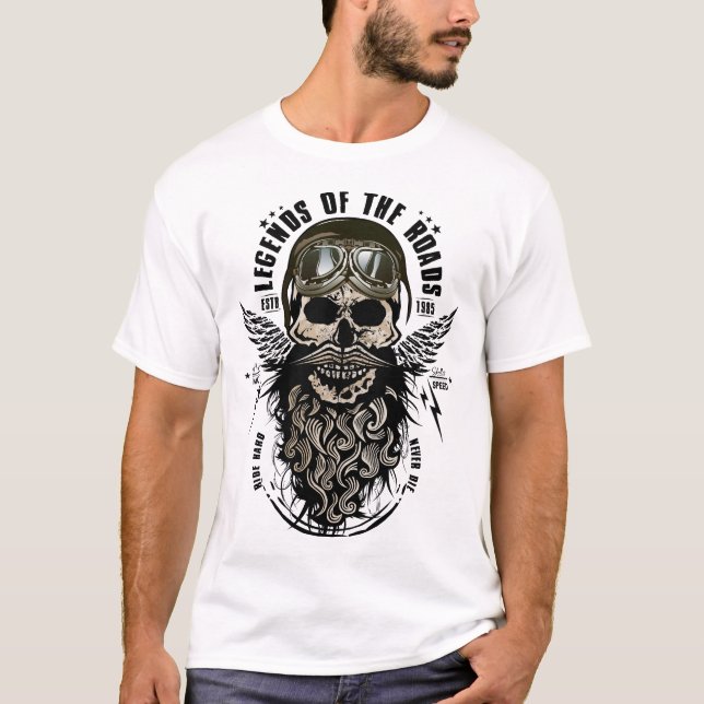 T-shirt hipster skull tete de mort barbu et moustachu et v (Devant)
