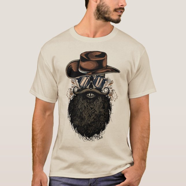 T-shirt hipster_skulls_cowboy_barbu et moustachu cowboy lu (Devant)