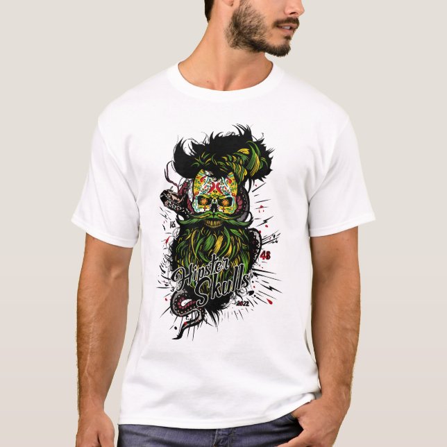 T-shirt hipster skulls tete de mort crane mexicain serpent (Devant)