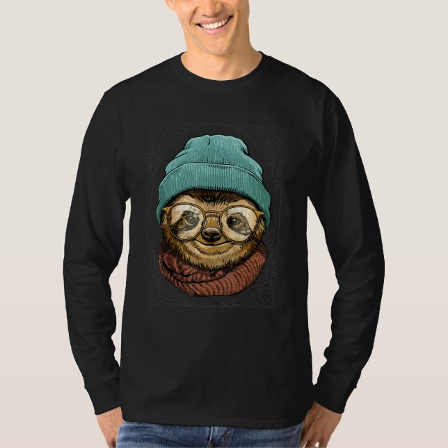 T-shirt Hipster Sloth Lazy Animal Wearing Sunglasses Sloth (Devant)