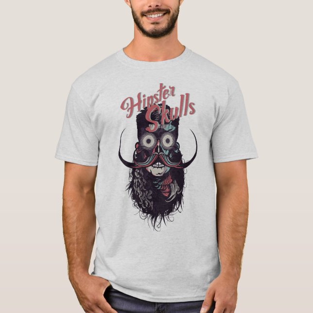 T-shirt hipster_tete_de_mort_crane_barbu_skull_marque mous (Devant)