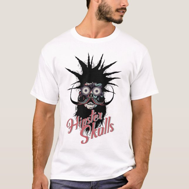 T-shirt hipster_tete_de_mort_crane_barbu_skull_punk (Devant)