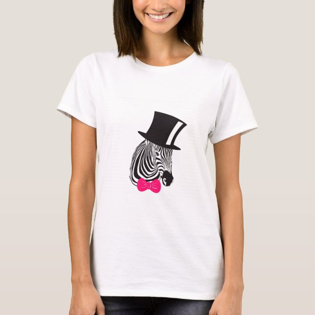 T-shirt Hipster Zebra avec chapeau supérieur et Cravate Bo (Devant)