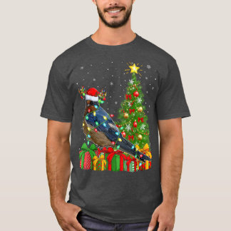 T-shirt Hirondelle Oiseau Éclairage Xmas Arbre Santa Hat H