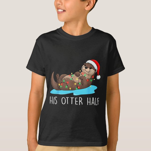 T-shirt His And Her Otter Half Santa Hat Couple Christmas  (Devant)