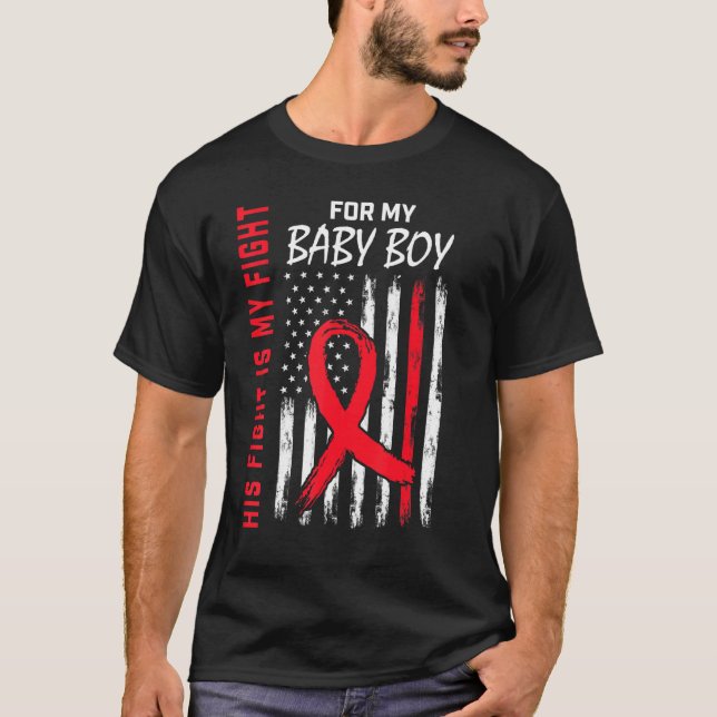 T-shirt His Fight Baby Boy Son Heart Disease Awareness Fla (Devant)
