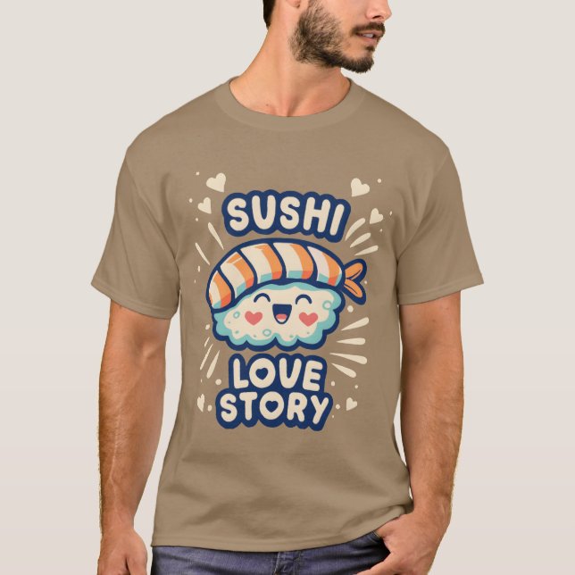T-shirt Histoire d'amour de sushi rétro (Devant)