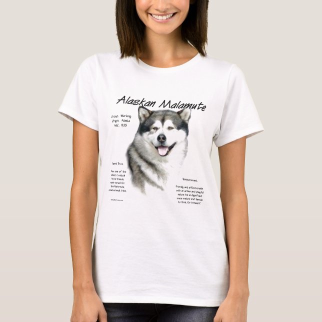 T-shirt Histoire du malamute en Alaska, Tout sur les malam (Devant)