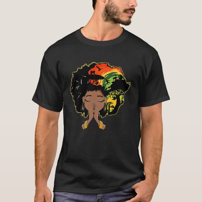 T-shirt Histoire noire Afro Femme Priant Dieu Melanin Rein (Devant)
