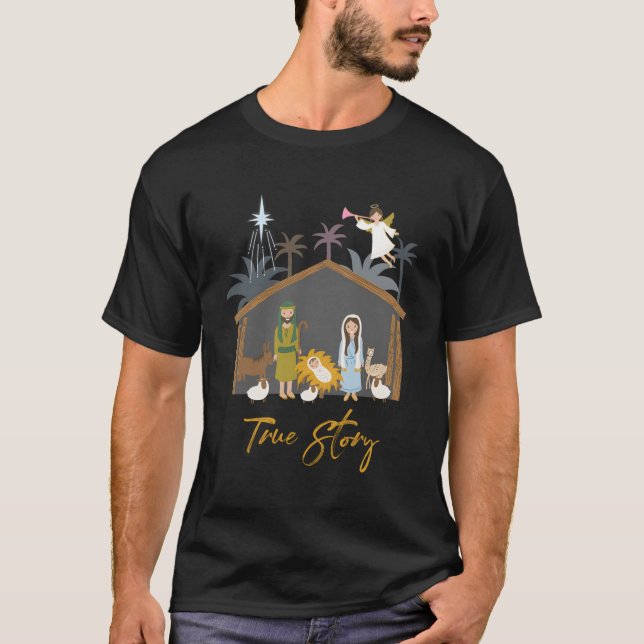 T-shirt Histoire vraie Jesus Manger Christian Christmas Na (Devant)