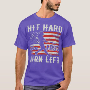 T-shirt Hit Hard Run Fast Turn Left USA Flag Softball Play