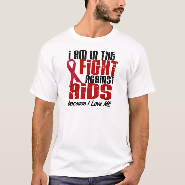 T-shirt HIV de SIDA dans le combat 1 je (Devant)