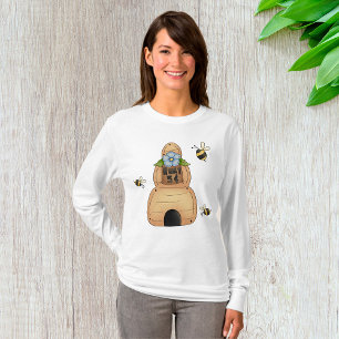 T-shirt Hive d'abeille au miel avec fleurs bleues et abeil