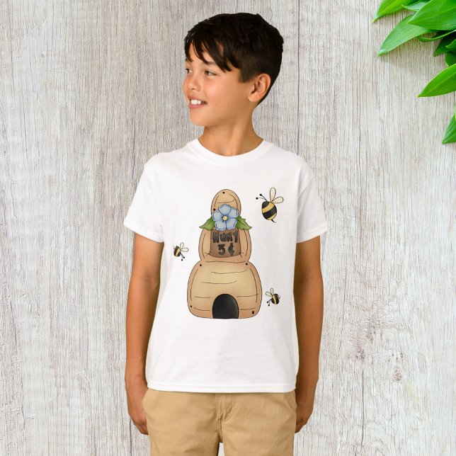 T-shirt Hive d'abeille au miel avec fleurs bleues et abeil (Créateur téléchargé)