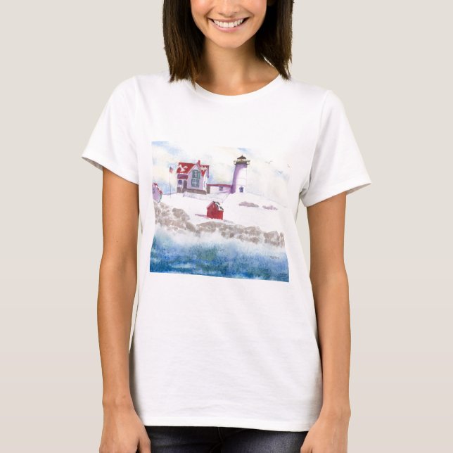T-shirt Hiver à Nubble LIghthouse dans le Maine (Devant)
