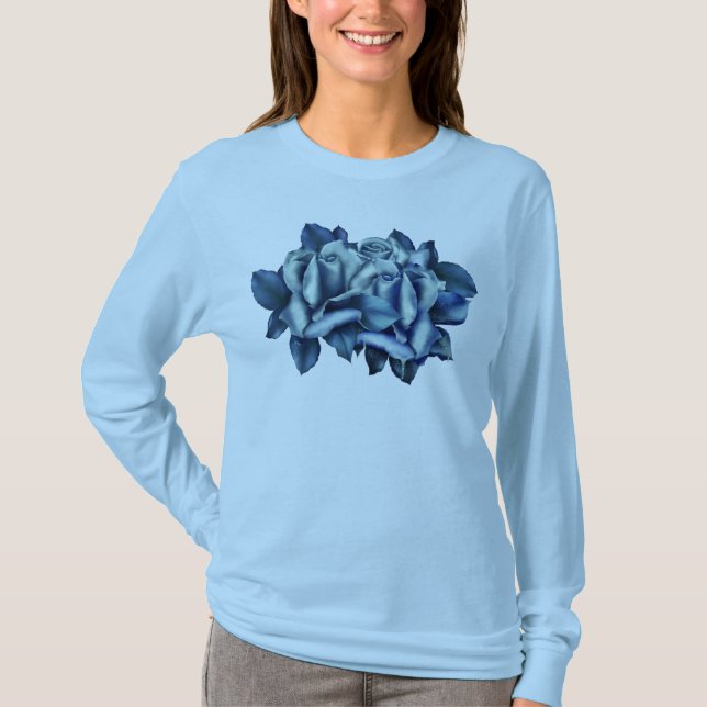 T-shirt Hiver Bleu Rose long manches Tee (Devant)