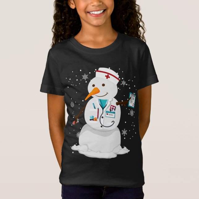 T-Shirt hiver familial père Noël bonhomme de neige infirmi (Devant)