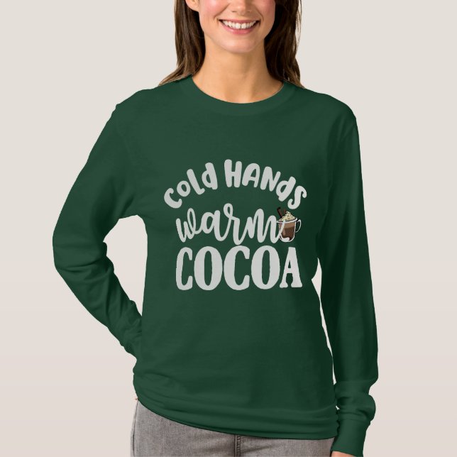 T-shirt hiver froids mains chaud cacao chocolat chaud drôl (Devant)