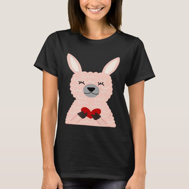 T-shirt HMRDesignit mignonne Llama rose tenant le coeur (Devant)
